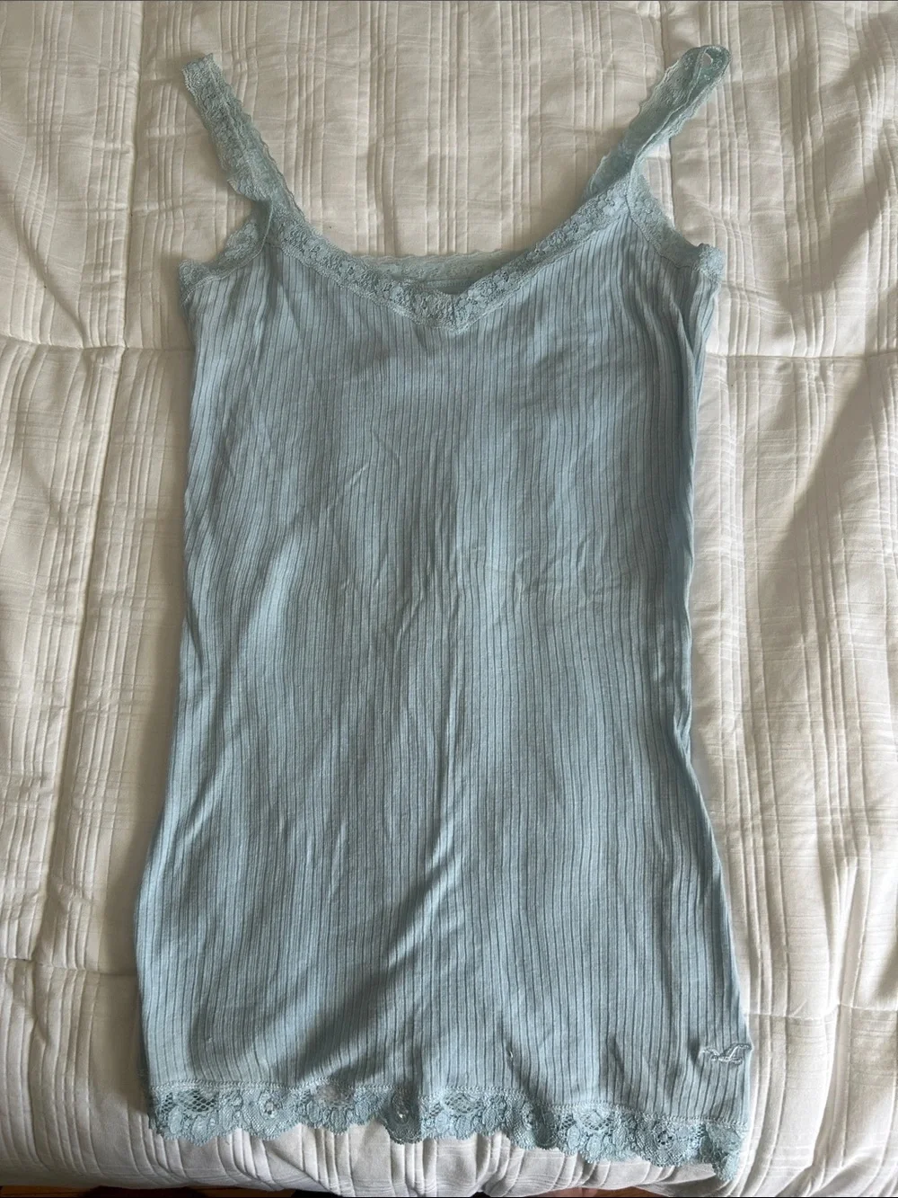Hollister Light Blue Lace-Trim Ribbed Camisole/T-Shirt